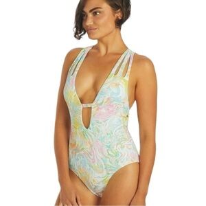 Becca Hot Springs One‎ Piece Medium Tie Dye Plunge Swimsuit